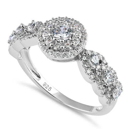 Sterling Silver Round CZ Halo Cluster Engagement Ring