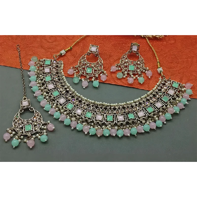 Gehana Mahal Gold Plated Crystal Stone Pearl And Beads Necklace Set