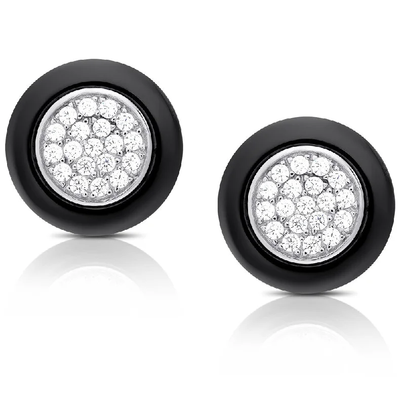 Samantha Stone Sterling Silver Cubic Zirconia Ceramic Round Stud Earrings