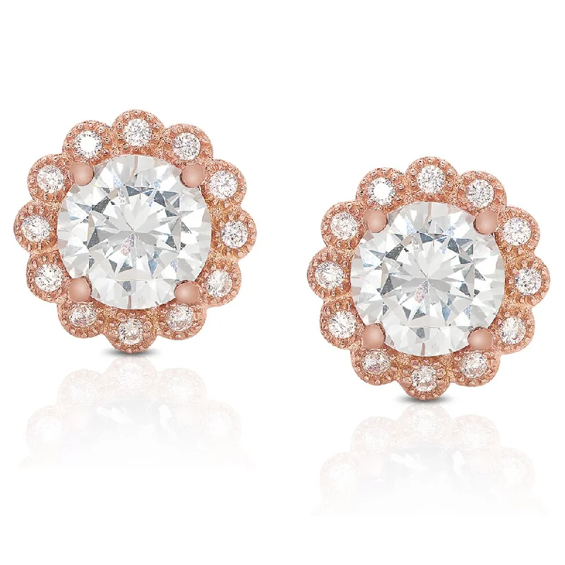 Dolce Giavonna Rose Gold Overlay Cubic Zirconia Flower Stud Earrings