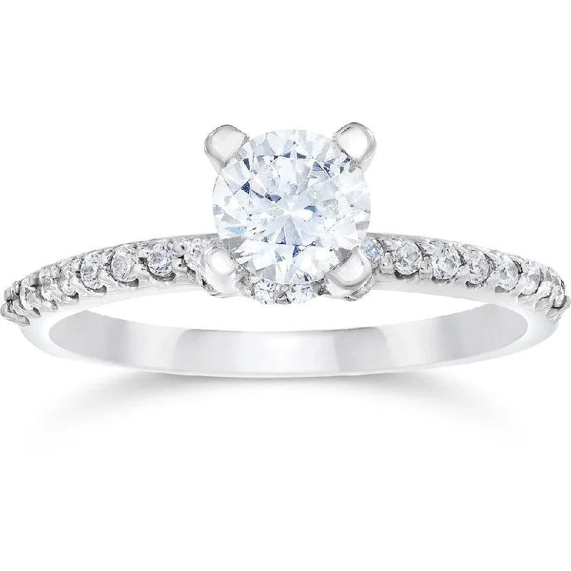 14k White Gold 1ct TDW Halo Engagement Diamond Ring