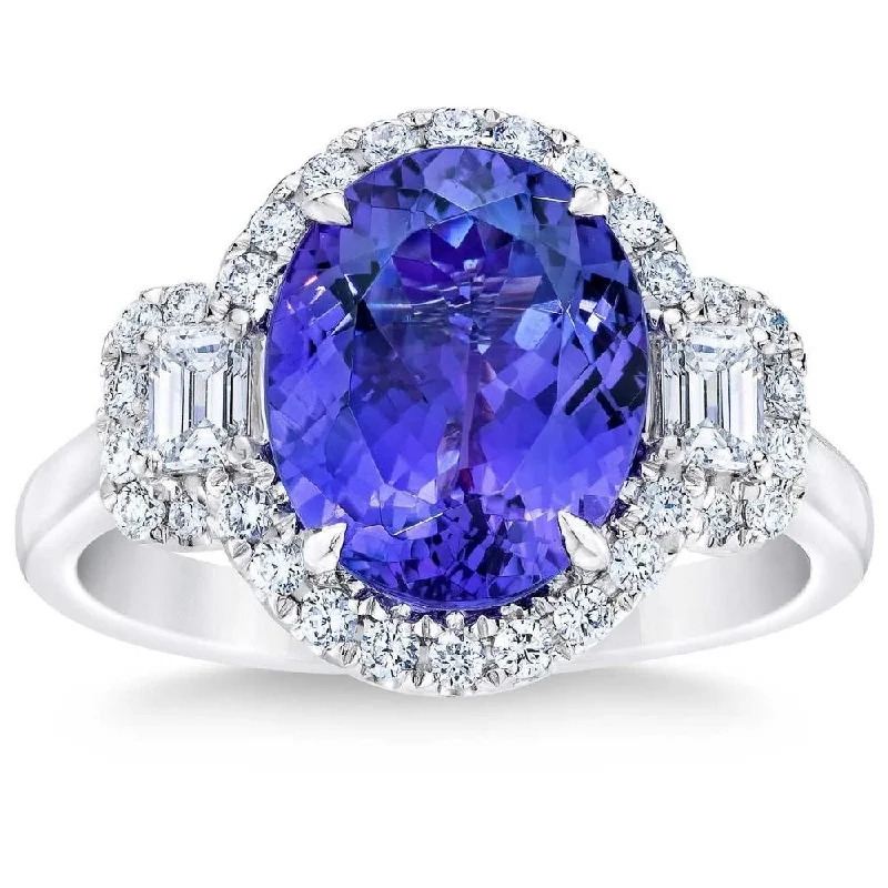 5Ct Oval Simulated Tanzanite Moissanite & Lab Grown Diamond Ring White Gold