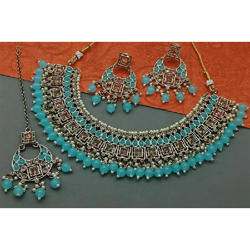 Gehana Mahal Gold Plated Crystal Stone Pearl And Beads Necklace Set