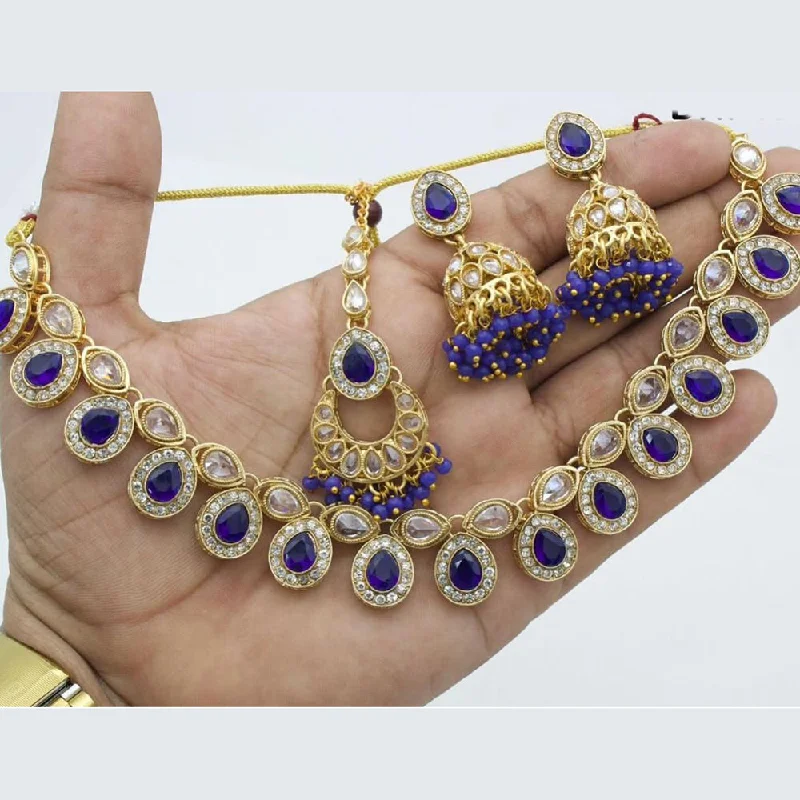 Anjali Jewellery Gold Plated Crystal Stone And Beads Choker Necklace Set