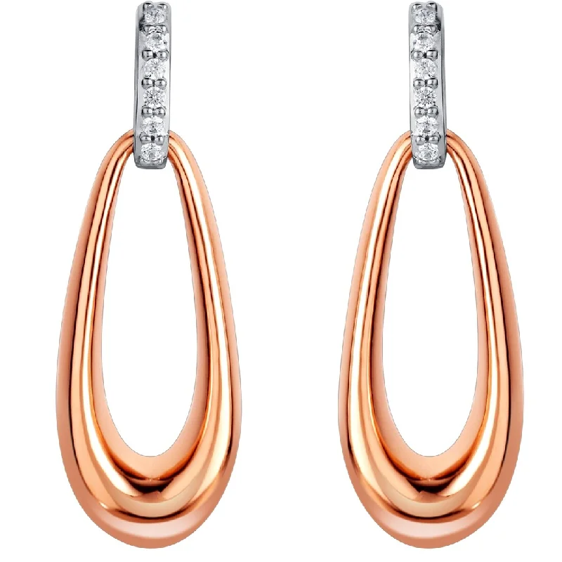 Rose-Tone Sterling Silver Cubic Zirconia Organic Open Teardrop Earrings