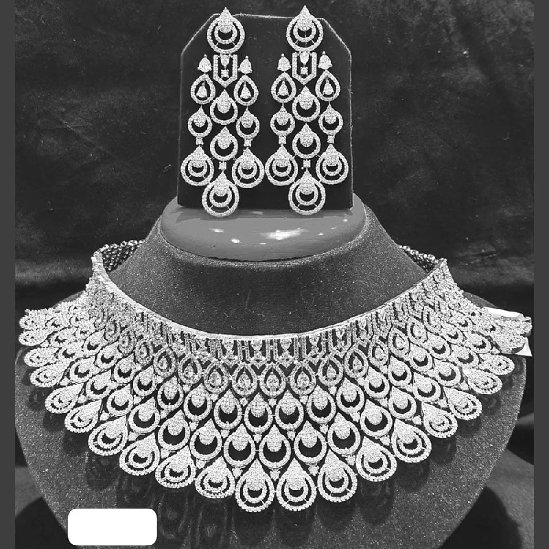 Jain Jewellers Silver Plated AD Choker Necklace Set