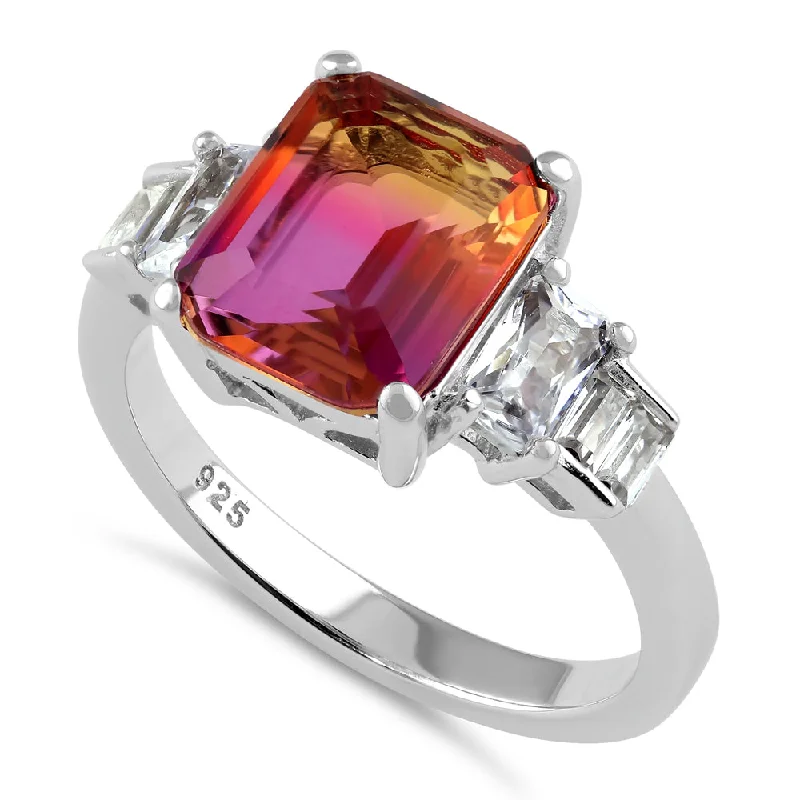 Sterling Silver Bicolor Orange Ruby Ombre CZ Ring