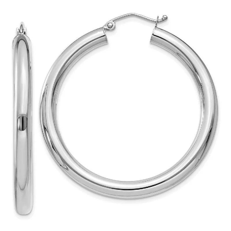 Curata 14k White Gold Polished 4x40mm Lightweight Round Hoop Earrings