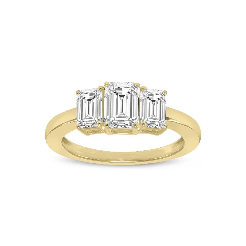 Marquee 1.50 CTW Three Stone Emerald Cut Lab Grown Diamond Ring in 14K Yellow Gold