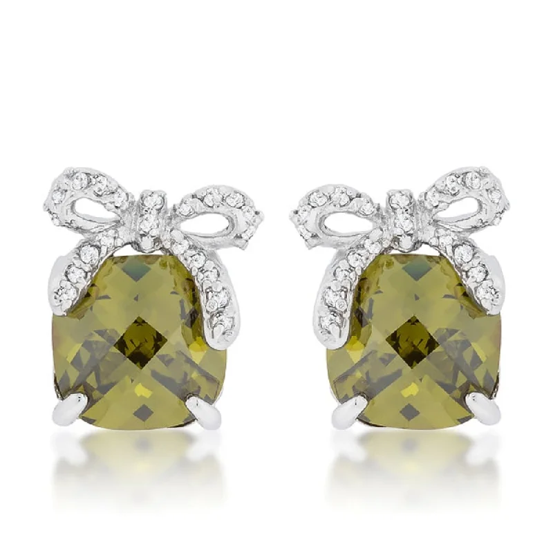 Olivine Drop Earrings Adorned With Bow Detail - N/A