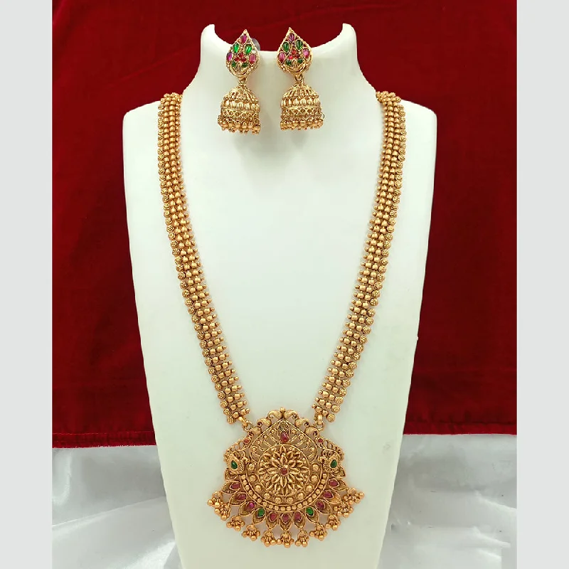 Joyful Jewel Art Matte Gold Plated Pota Stone Long Necklace Set