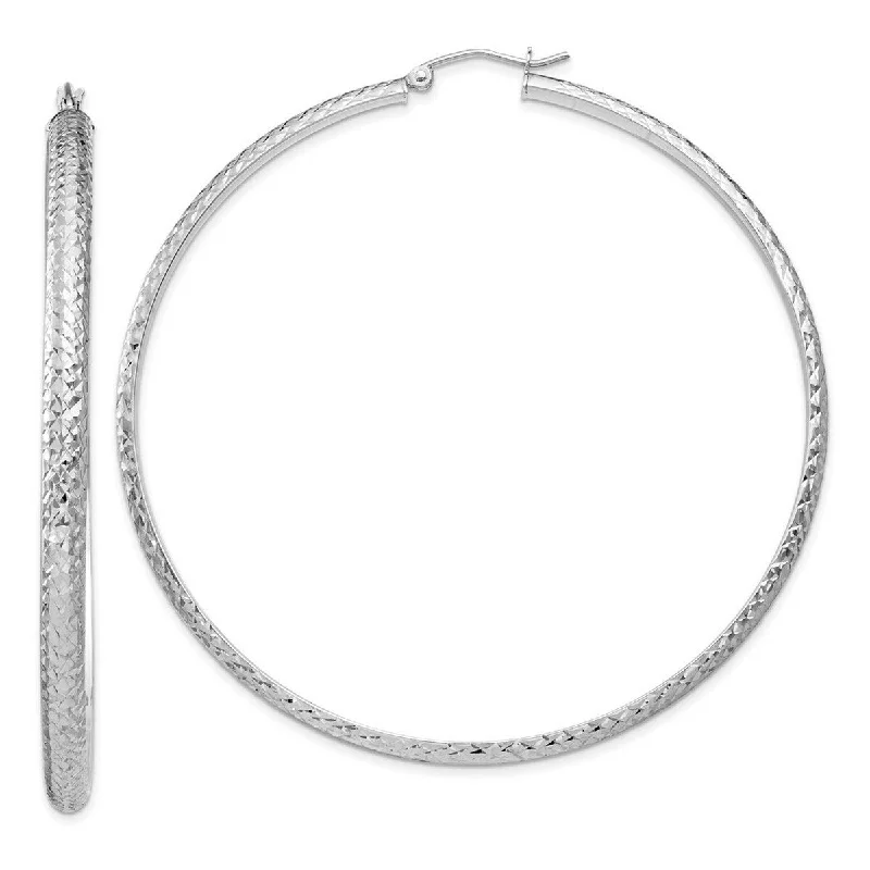 Curata 14k White Gold Sparkle Cut 3.5x65mm Hoop Earrings - 65mm long 3.5mm Thick