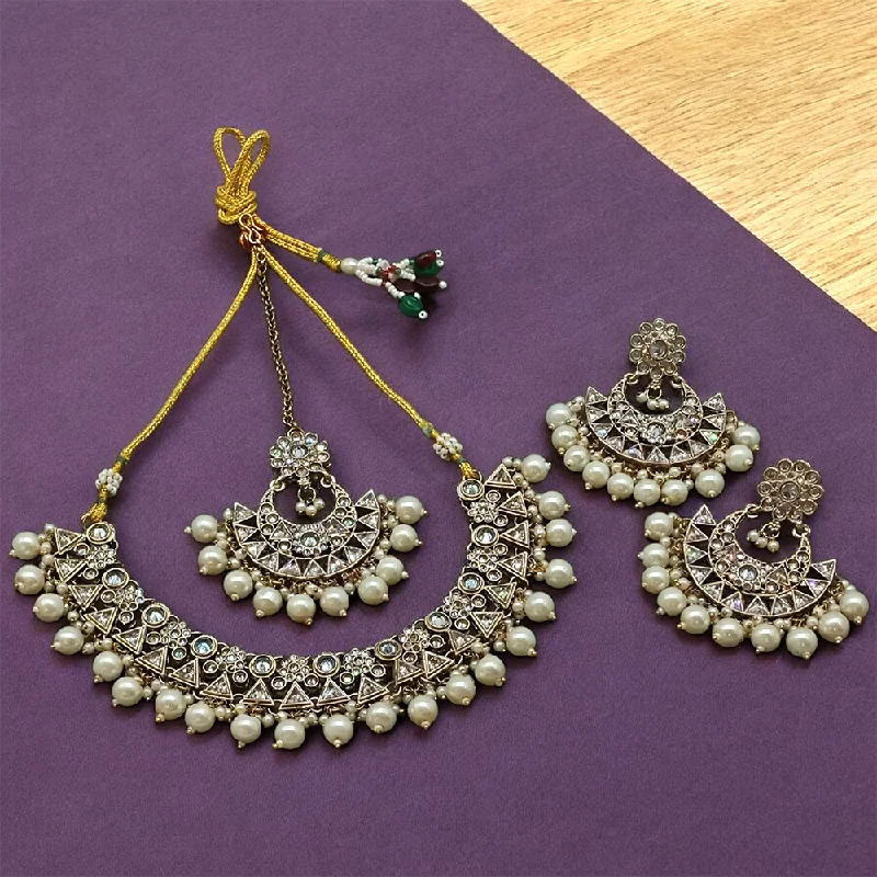 Gehana Mahal Gold Plated Crystal Stone Pearl And Beads Necklace Set