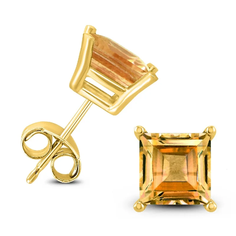 Marquee 14K Yellow Gold 6MM Square Citrine Earrings