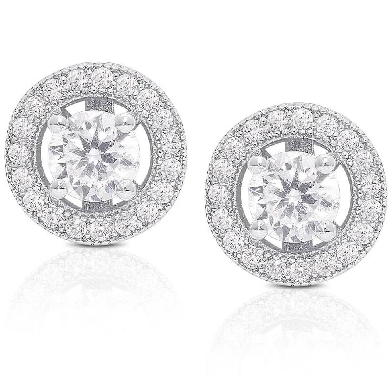 Dolce Giavonna Sterling Silver Cubic Zirconia Circle Stud Earrings