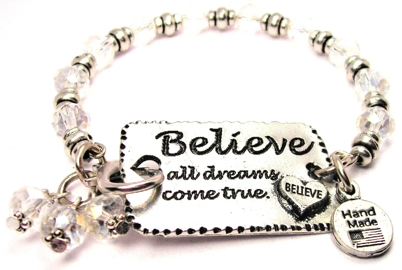 Believe All Dreams Come True Crystal Expression Armor Pewter Crystal Bracelet