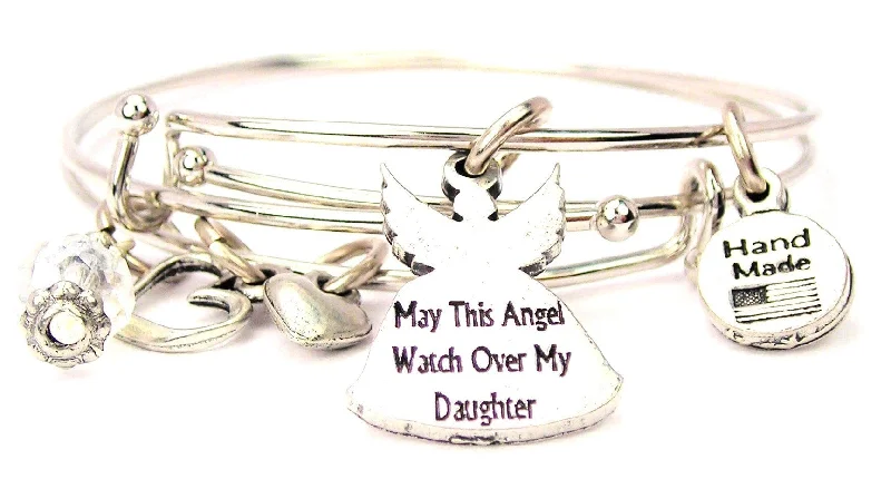 May This Angel Watch Over My Daughter Expandable Bangle Bracelet Set