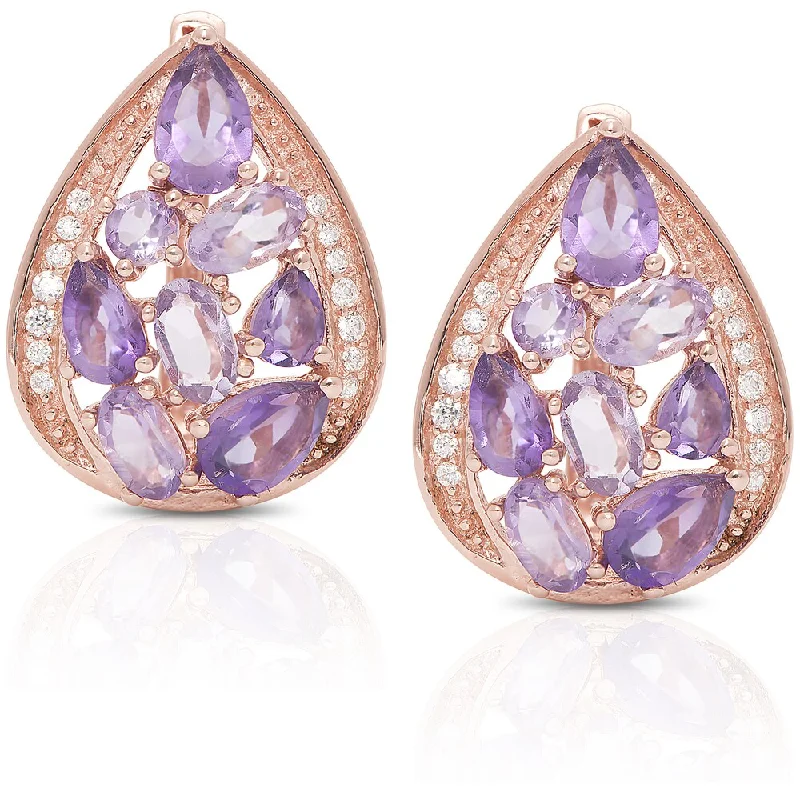 Dolce Giavonna Rose Gold Over Sterling Silver Amethyst and Cubic Zirconia Stud Earrings