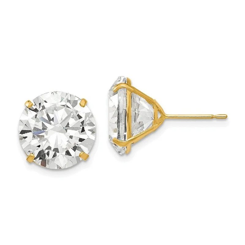 Curata 14k Yellow Gold Polished 12mm Round CZ Cubic Zirconia Post Earrings