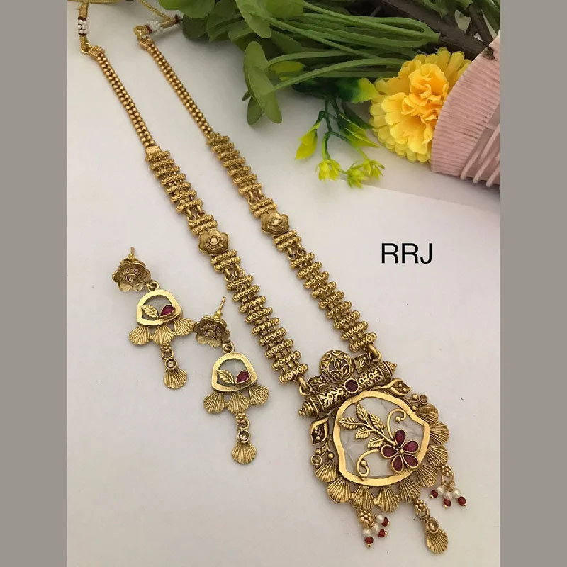 FS Collection Gold Plated Pota Stone And Pearls Necklace Set