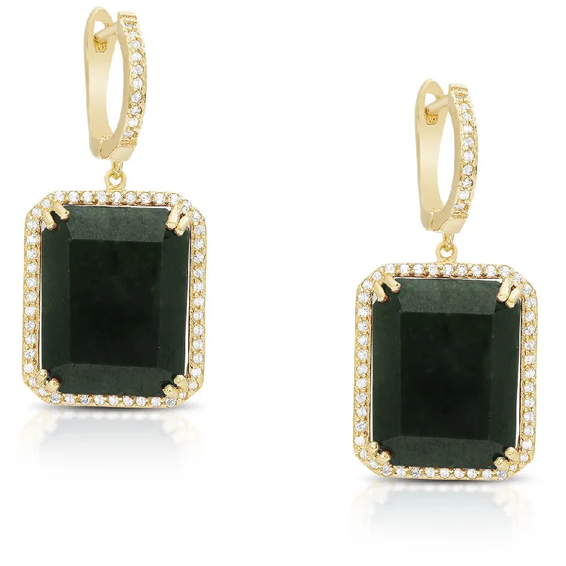 Dolce Giavonna Gold Over Sterling Silver or Sterling Silver Gemstone Rectangle Dangling Earrings