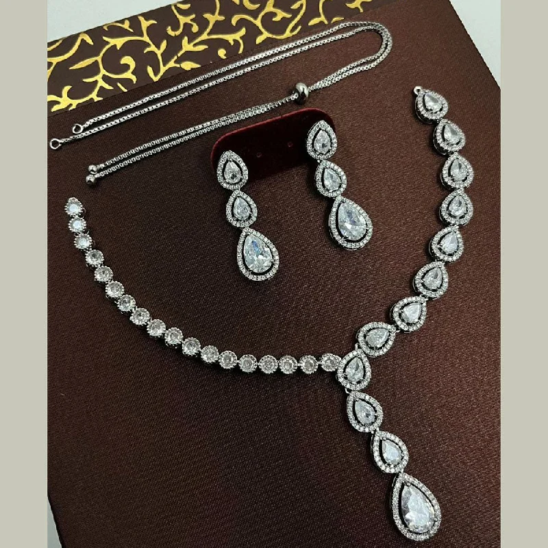 Aamrapali Silver Plated AD Stone Necklilace Set