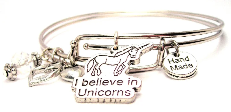 I Believe In Unicorns Expandable Bangle Bracelet Set