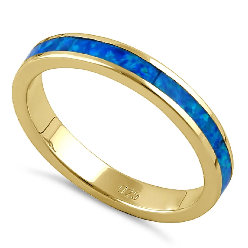 Sterling Silver Gold Plated Blue Lab Opal Ring