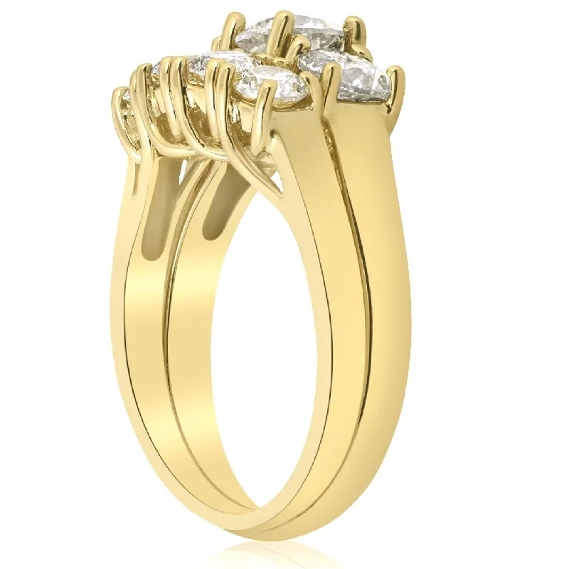 3ct Three Stone Diamond Ring Set Yellow Gold