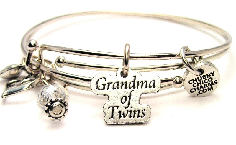 Grandma Of Twins Expandable Bangle Bracelet Set