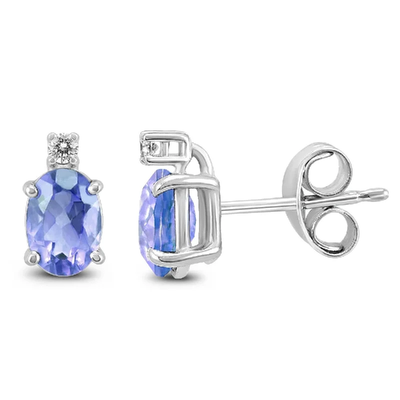 Marquee 14K White Gold 5x3MM Oval Tanzanite and Diamond Earrings