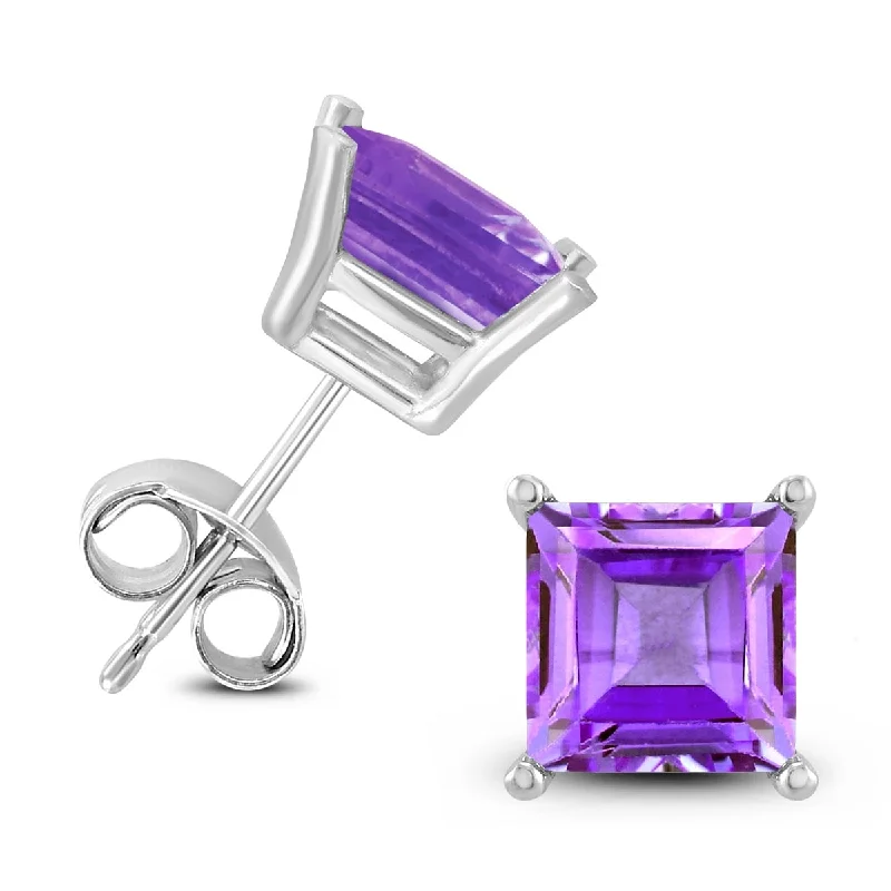 Marquee 14K White Gold 6MM Square Amethyst Earrings