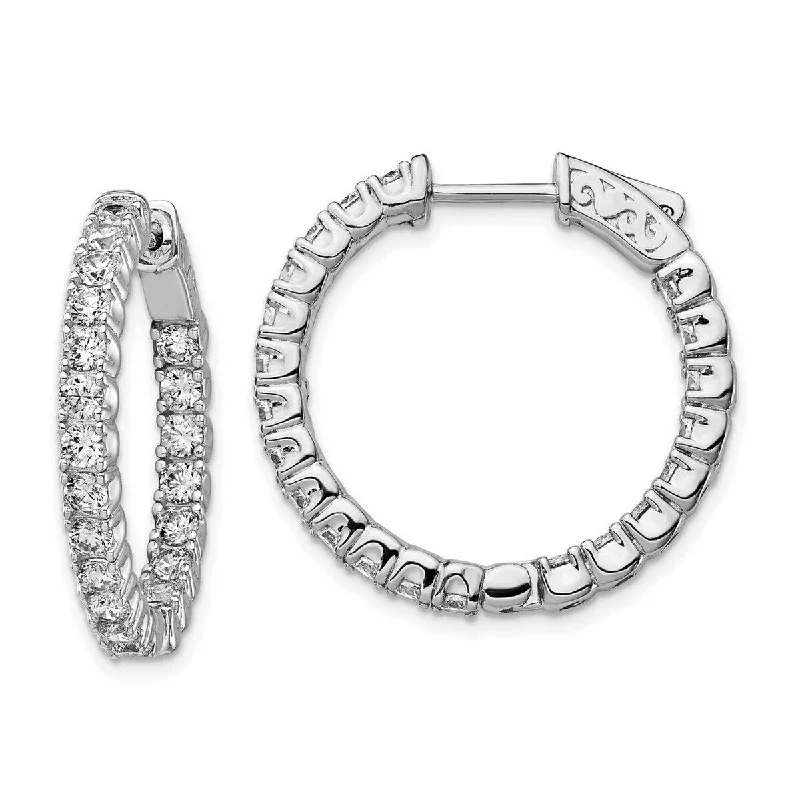 Curata 925 Sterling Silver Polished Safety clasp Rhodium Plated With CZ Cubic Zirconia Hinged Hoop Earrings