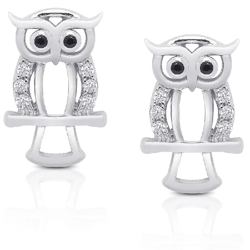 Dolce Giavonna Sterling Silver Cubic Zirconia Owl Stud Earrings