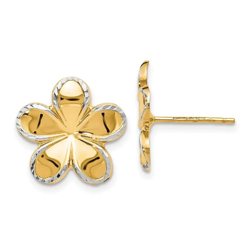 Curata 14k Yellow Gold With Rhodium 15mm Large Clover Flower Post Earrings