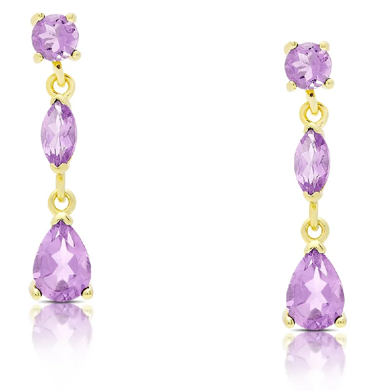 Dolce Giavonna Gold Over Sterling Silver Amethyst Teardrop Dangle Earrings