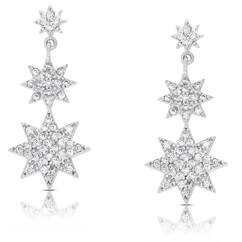 Samantha Stone Sterling Silver Cubic Zirconia Graduated Style Star Dangle Earrings