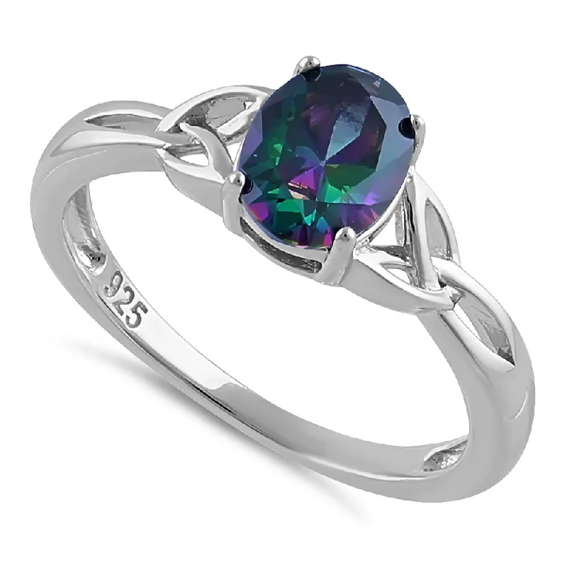 Sterling Silver Charmed Oval Rainbow CZ Ring