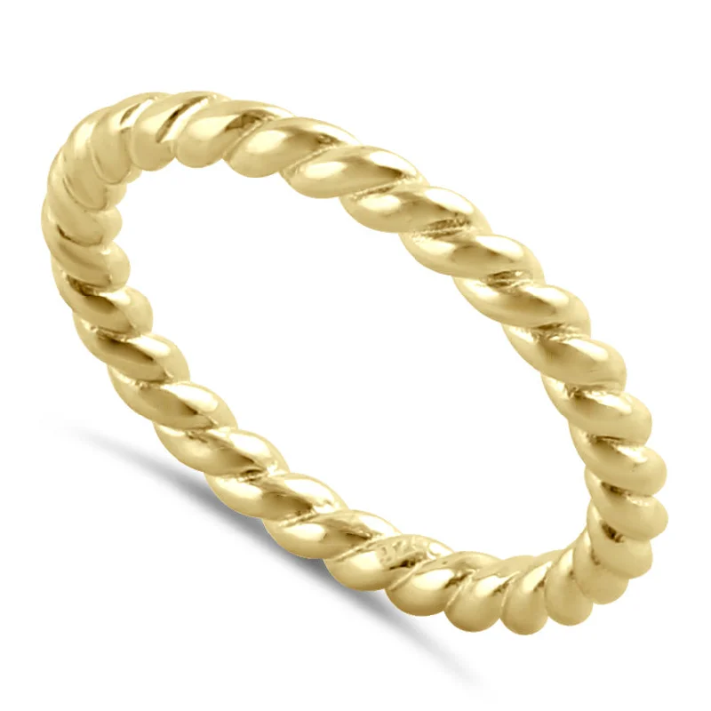 Sterling Silver Yellow Gold Plated Stackable Rope Ring