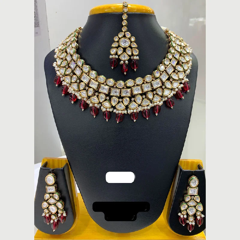 Jain Jewellers Gold Plated Polki Kundan Stone And Pearls Choker Necklace Set