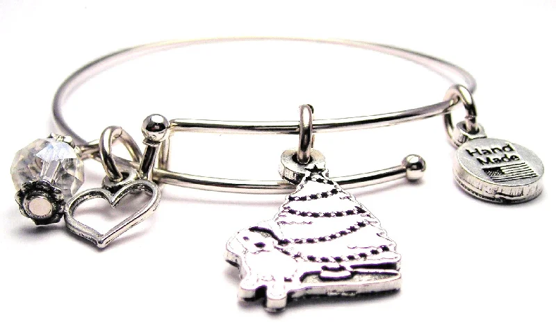 Puppy Under The Christmas Tree Expandable Bangle Bracelet