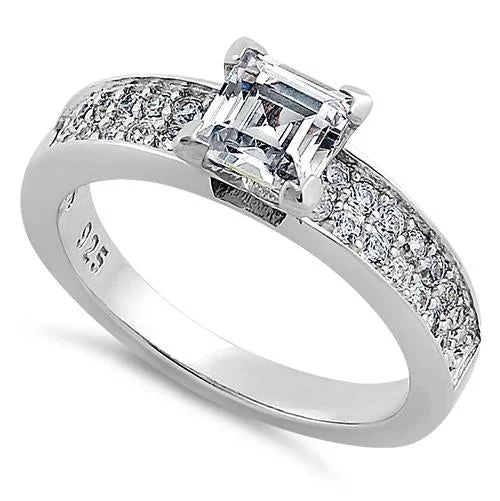 Sterling Silver Asscher Cut Clear CZ Engagement Ring