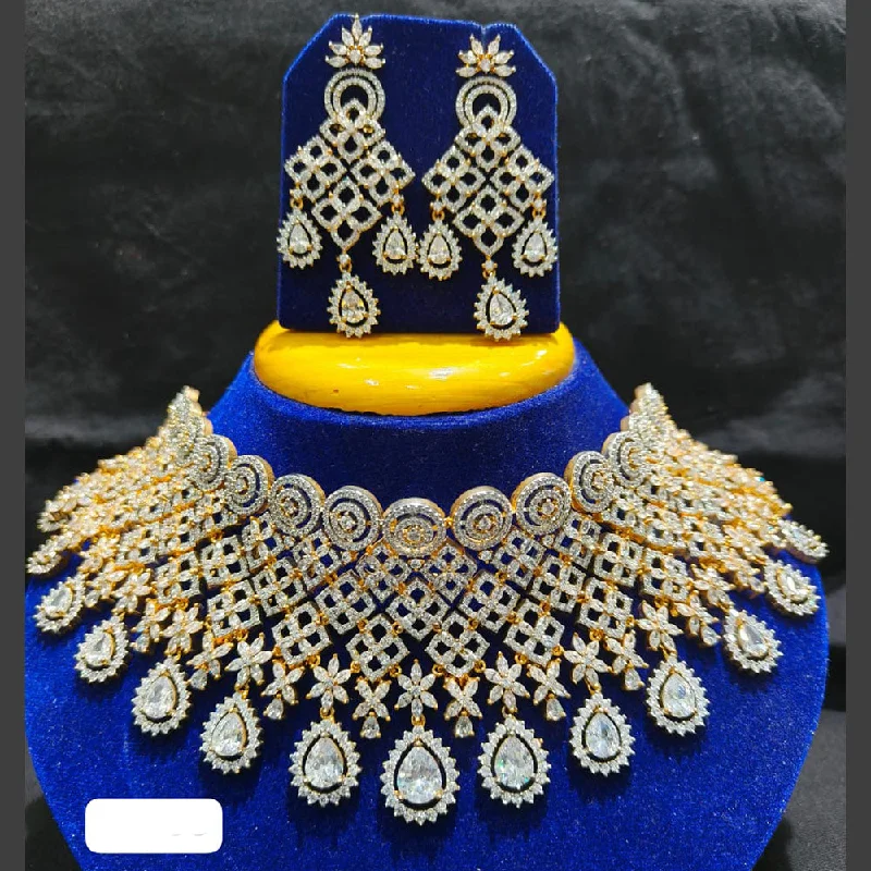 Jain Jewellers Gold Plated AD Choker Necklace Set