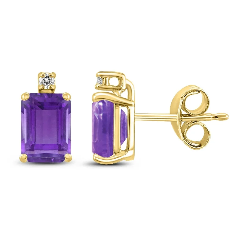 Marquee 14K Yellow Gold 6x4MM Emerald Shaped Amethyst and Diamond Earrings