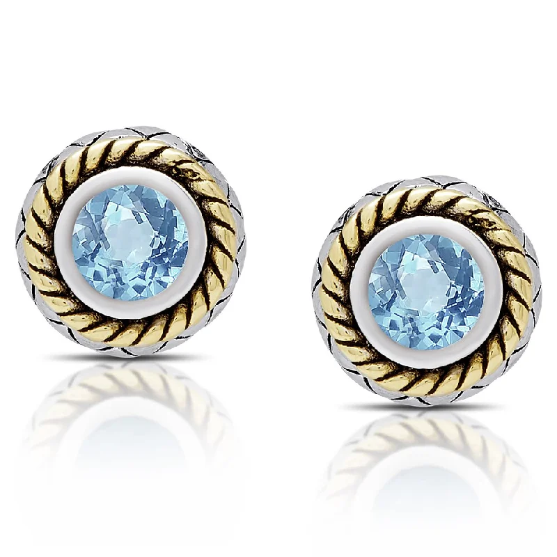 Dolce Giavonna Sterling Silver Blue Topaz Circle Stud Earrings