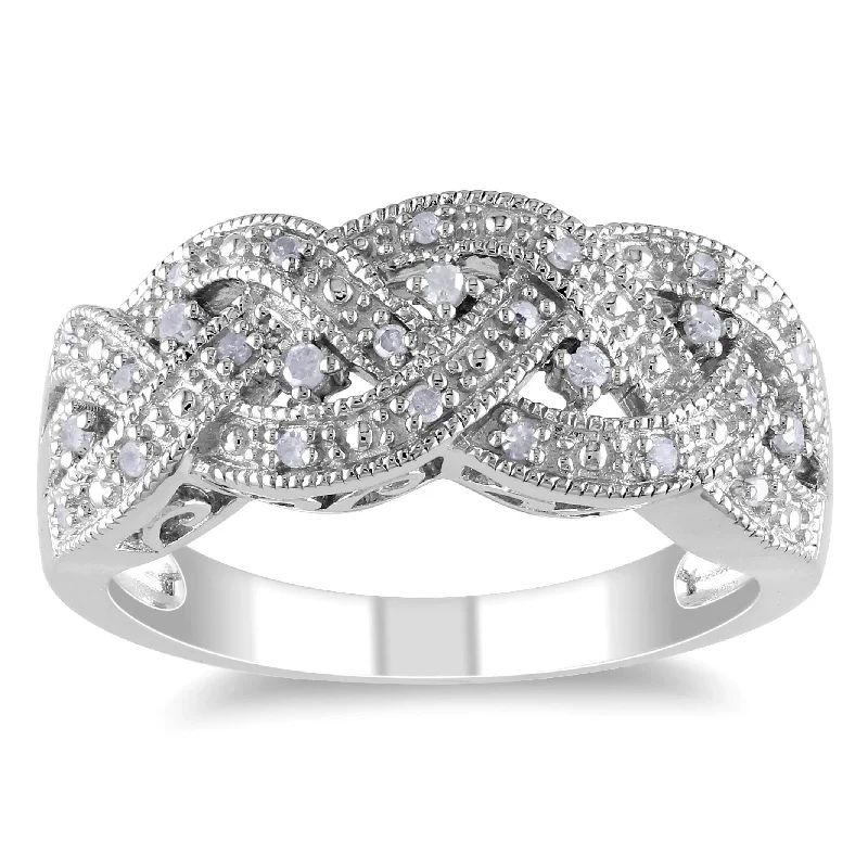 Braided 1/8ct TDW Diamond Ring in Sterling Silver by Miadora