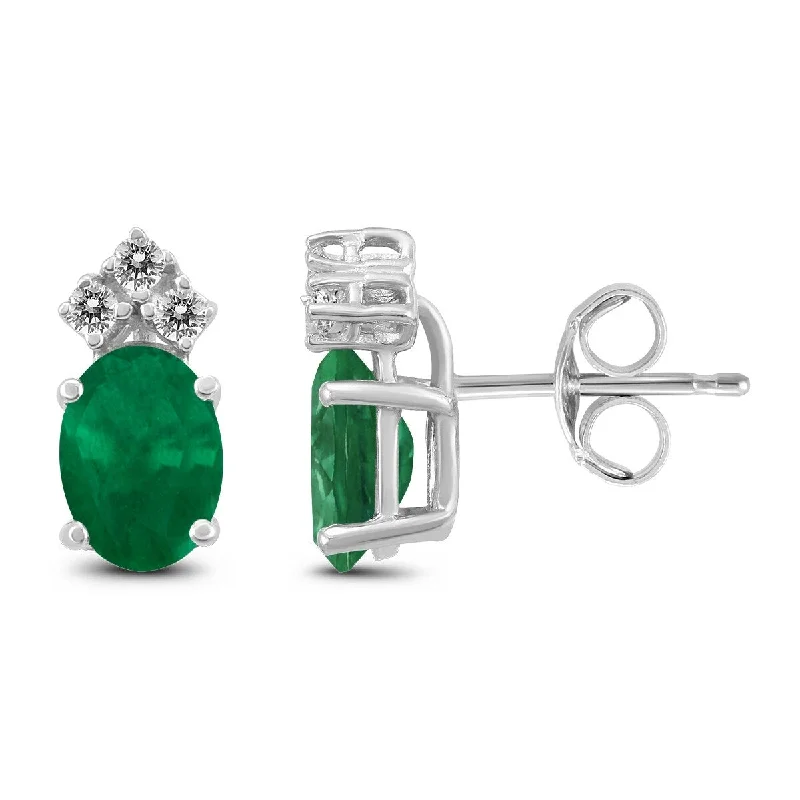 Marquee 14K White Gold 5x3MM Oval Emerald and Diamond Earrings