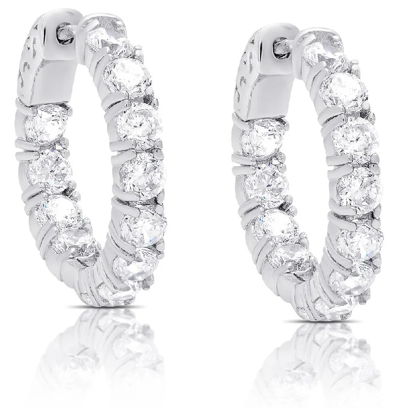 Dolce Giavonna Sterling Silver Cubic Zirconia Hoop Earrings