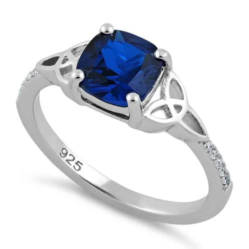 Sterling Silver Square Blue CZ Celtic Ring