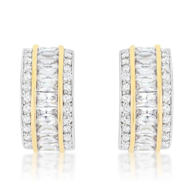 Chic Two-Tone Three Row Earrings For Stylish Sophistication - N/A